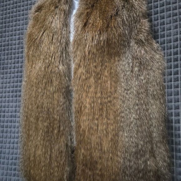 Brown Faux Fur Open Vest SzMed Vince Camuto Y2K Soft Baddie Boho Chic Glam Rock - Picture 5 of 14